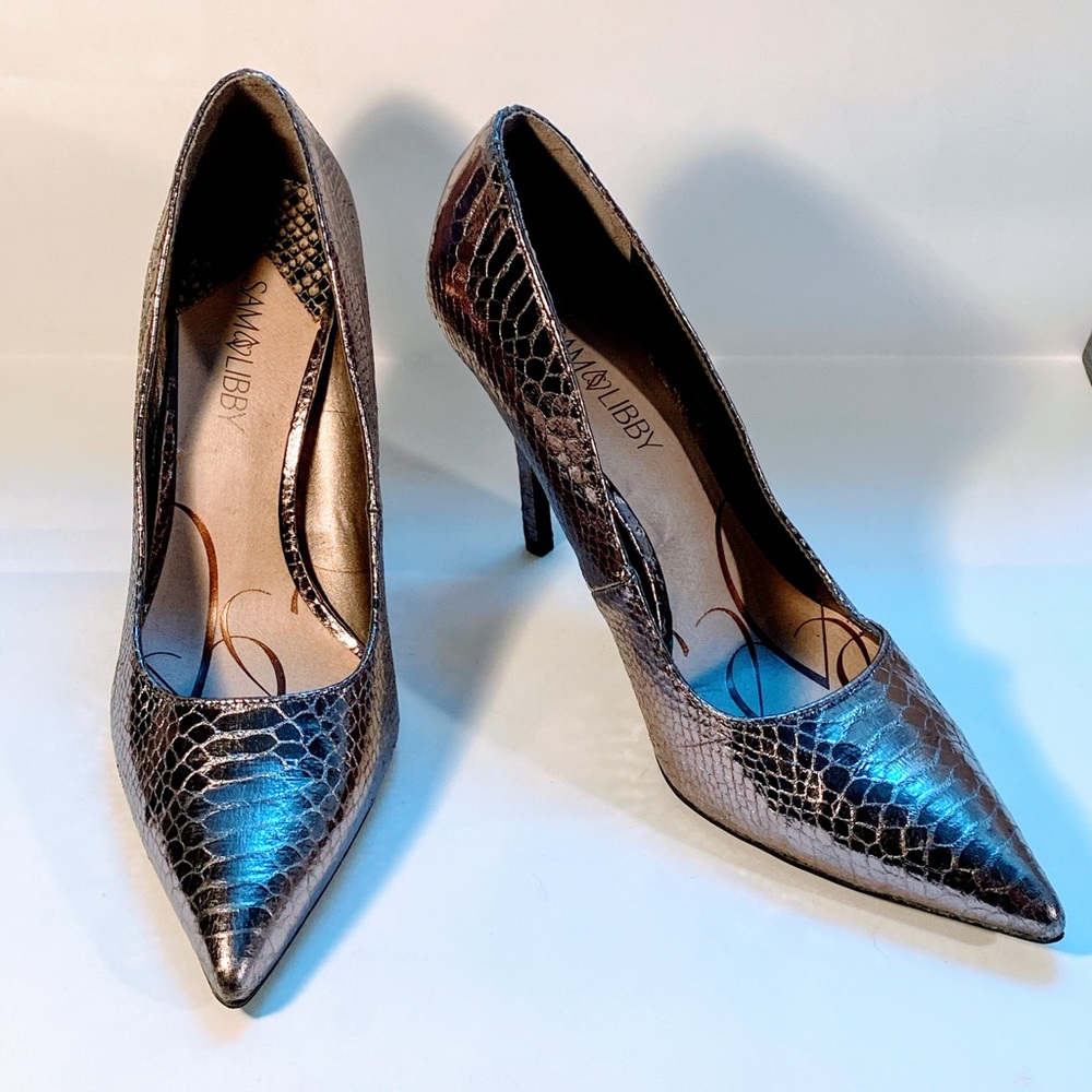 Sam and Libby, silver, snakeskin, stiletto heels